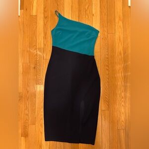 Elegant Teal and Navy One-Shoulder Dress